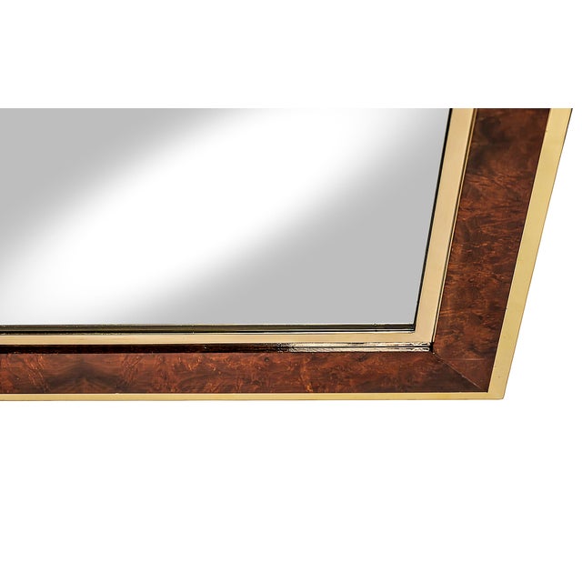 1970s Mid-Century Modern Italian Wall Mirror with Brass Frame in Wood Veneer, 1970 For Sale - Image 5 of 7