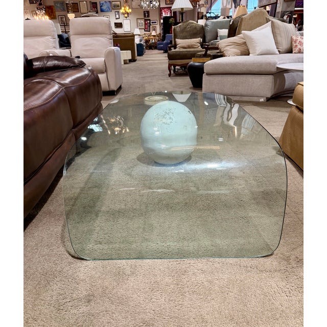 Late 20th Century Postmodern Waterfall Glass Coffee Table With Plaster Orb Base For Sale - Image 4 of 7