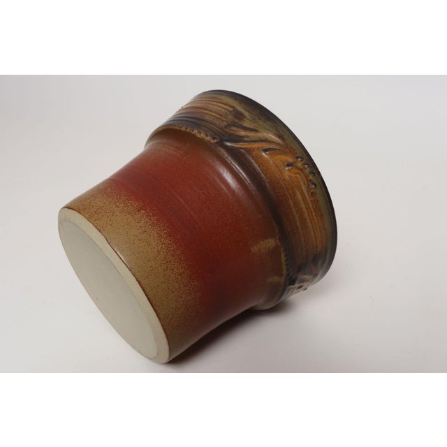 Ceramic Vintage Orange and Red Ceramic Planter With Botanical Relief by Deanna Nichols For Sale - Image 7 of 18
