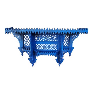 Moroccan Blue Wooden Wall Shelf For Sale