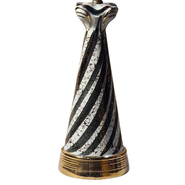Mid-Century Modern Mid Century Modern Tall Striped Ceramic Table Lamp With Shade For Sale - Image 3 of 7