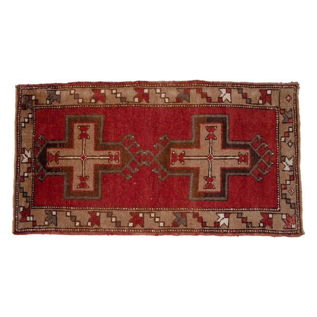 1960s Vintage Hand Made Turkish Rug Earthy Colors Accent Rug Doormat Entryt Decor For Sale - Image 6 of 14