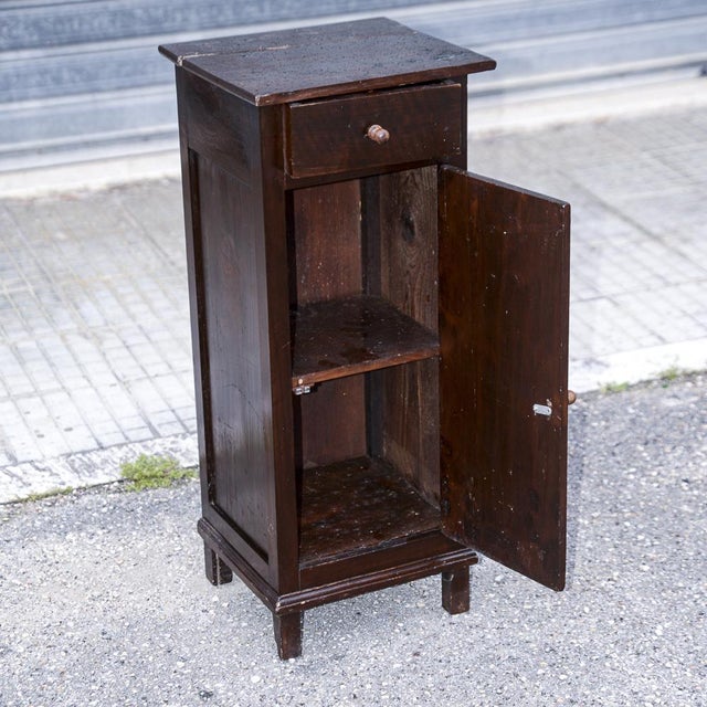 Brown Single High and Narrow Fir Wooden Bedside Table, 1900s For Sale - Image 8 of 18