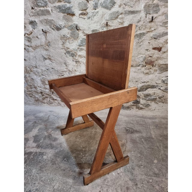 1960s Vintage French Oak School Desk with Hinged Top, 1960s For Sale - Image 5 of 17