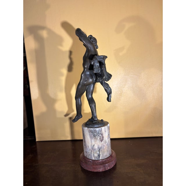 Stone 19th Century Italian Grand Tour Patinated Bronze Figure "Follower of Bacchus" on the Marble Base For Sale - Image 7 of 12