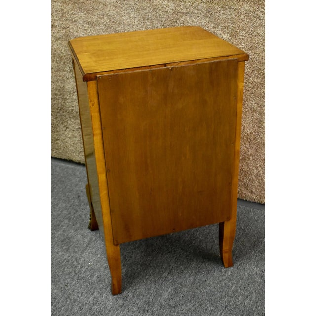 Vintage Satinwood Nightstand French Style Brass Ormolu Inlaid Bedside Table For Sale - Image 11 of 12