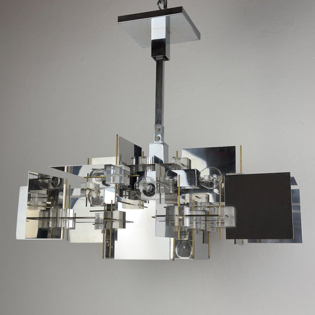 Vintage Metal Chandelier by Gaetano Sciolari, Italy, 1950s For Sale - Image 17 of 18