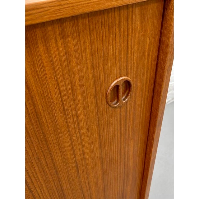 Long Mid Century Modern Teak Credenza | Danish Sliding Door Sideboard, C. 1960's For Sale - Image 10 of 13