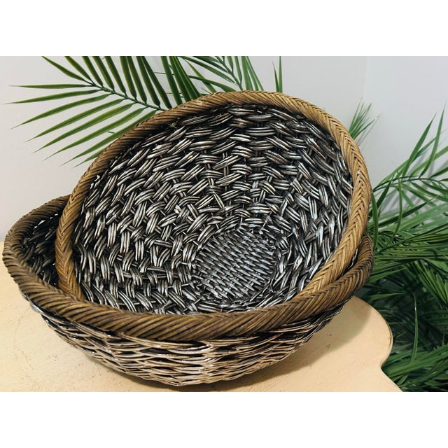 Rustic European Contemporary Wicker & Rattan Woven Baskets - A Pair For Sale - Image 3 of 8