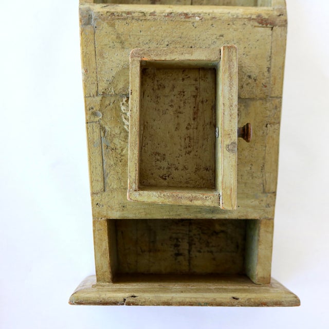 Rustic European 19th-Century European Provincial Carved Farinière / Salt Box in Original Sage Milk Paint For Sale - Image 3 of 17