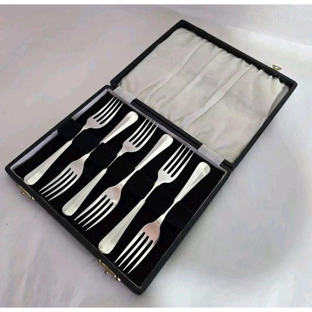 Antique Art Deco Sterling Silver Dessert Forks, Sheffield, 1920, Set of 6 For Sale - Image 4 of 12