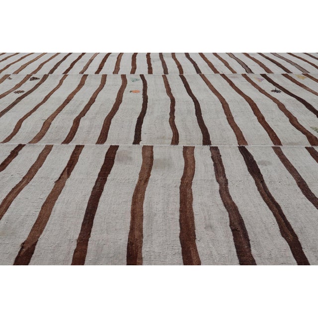 Tribal Vintage Turkish Kilim in Wool With Geometric Striped Panel Design 14'8" X18'6" For Sale - Image 3 of 13