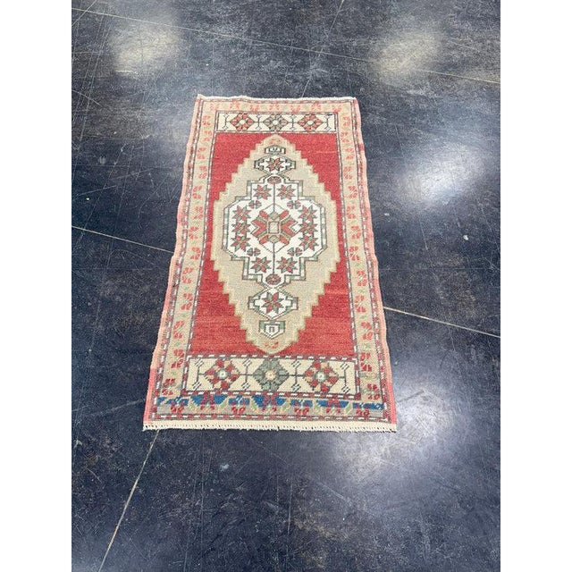 Red Turkish Mini Rug Oriental Hand Knotted Vintage Rug 1'8" x 3'3" #17084 For Sale - Image 8 of 8