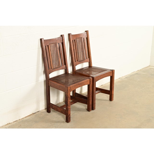 Mission Lifetime Furniture Antique Mission Oak and Cane Arts & Crafts Side Chairs or Dining Chairs, Pair For Sale - Image 3 of 12