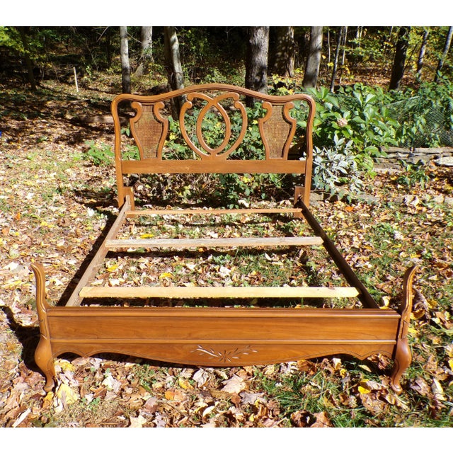 Mid 20th Century Vintage French Provincial French Country Style Cane Walnut Full Double Bed Frame For Sale - Image 5 of 12