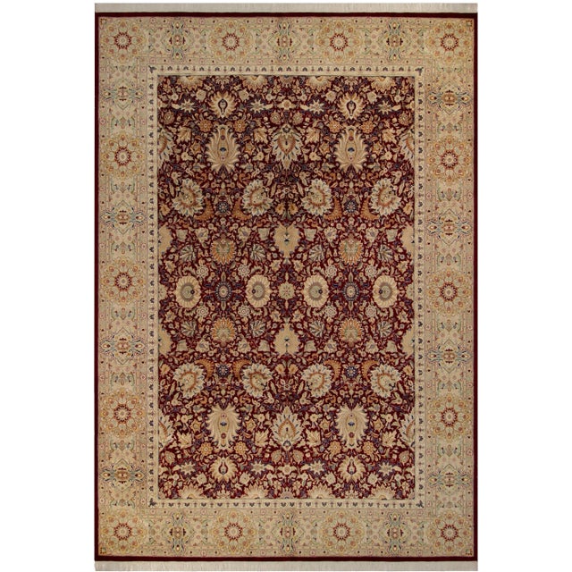 Burgundy 1980s Art Nouveau Lahore Pak-Persian Red & Tan Wool Rug - 10'0 X 14'8 For Sale - Image 8 of 8