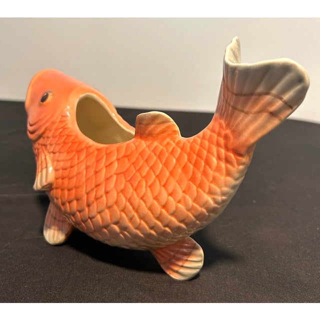 Japanese Mid Century Modern Fitz and Floyd Koi Fish Ceramic Planter Vase For Sale - Image 3 of 7