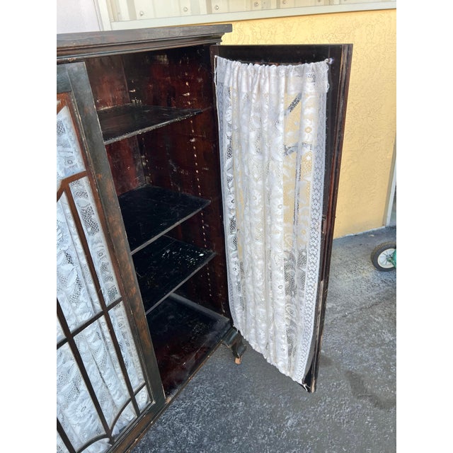 Antique Pie Safe Glass Door Cabinet on Wheels For Sale - Image 4 of 8