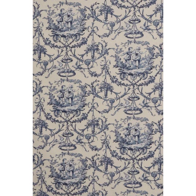 Double Width Fragonard Toile Blue on Cream Fabric - Sample For Sale