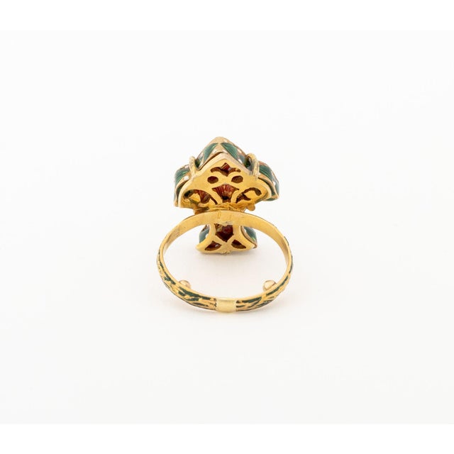 Bird Form Yellow Gold, Enamel, and Diamond Ring For Sale - Image 9 of 9
