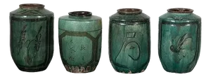 Set of Antique Green Glazed Ceramic Jars - Set of 4
