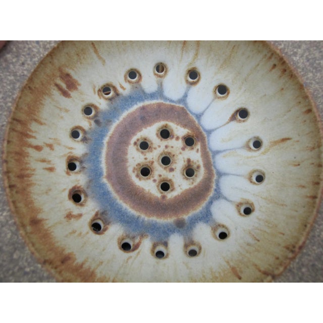 American Nw Studio Art Pottery Stoneware Colander Strainer Bowl Signed Wally Schwab For Sale - Image 3 of 8