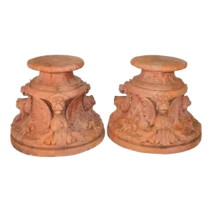 Vintage Italian Renaissance Wing Griffin Fiberglass Garden Pedestal Stands Pair