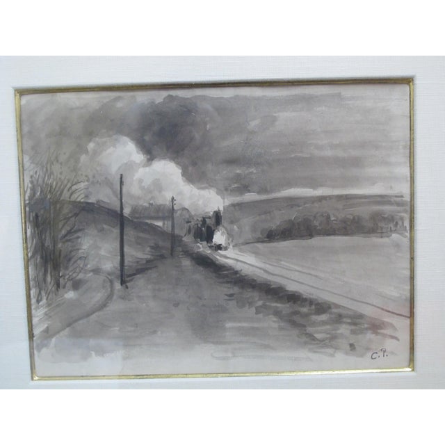 Camille PIssarro (Danish-French, 1830-1903) original ink wash and sketch, 'Paysage', signed with initials at lower right,...