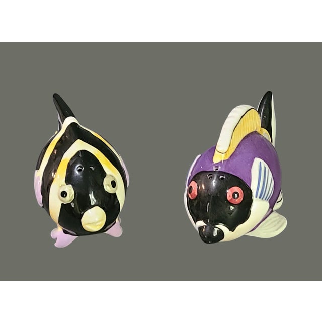 Contemporary Vintage Sakura Hand Painted Colorful Tropical Fish Salt & Pepper Shakers For Sale - Image 3 of 8