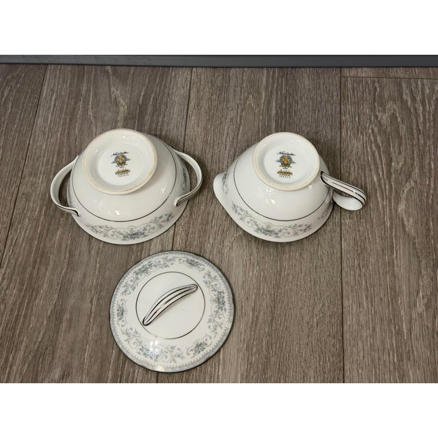 Mid-Century Modern 1960s Noritake “Colburn” Cream & Sugar Set – White, Silver & Blue Floral, Japan For Sale - Image 3 of 12