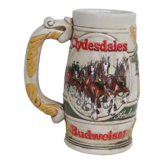 Budweiser Beer Stein Clydesdales Horses Relief Ceramarte Brazil 1980s Mug 4826b For Sale