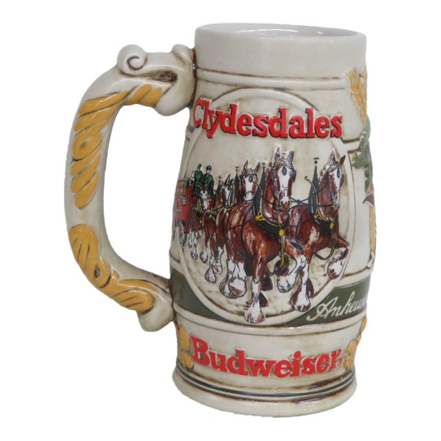 Budweiser Beer Stein Clydesdales Horses Relief Ceramarte Brazil 1980s Mug 4826b For Sale