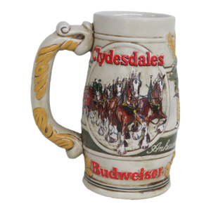 Budweiser Beer Stein Clydesdales Horses Relief Ceramarte Brazil 1980s Mug 4826b