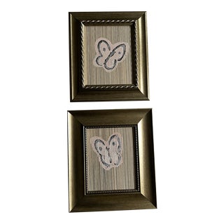 Pair of Framed Hunt Slonem Textured Wallpaper For Sale