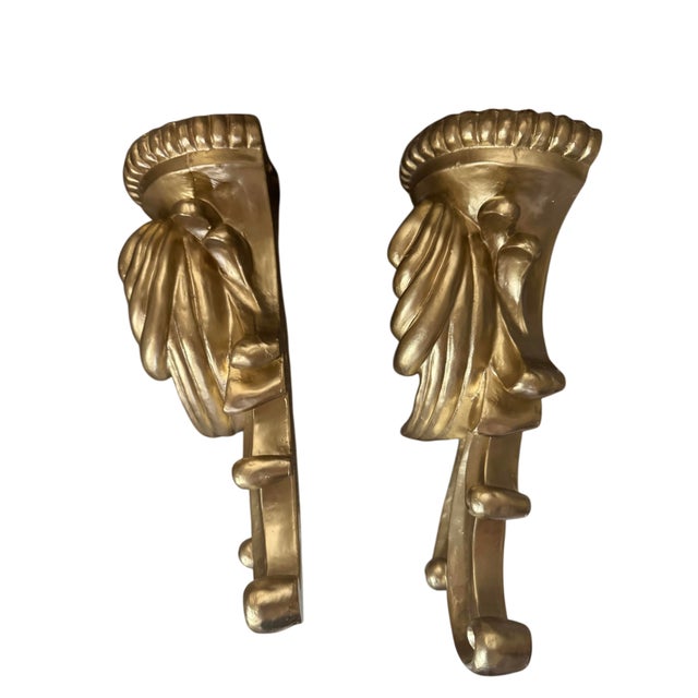 Early 21st Century Pair of Ornate Gilt Acanthus Leaf Wall Sconces / Candle Shelves For Sale - Image 5 of 12