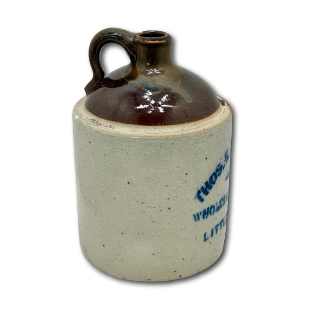 Nice Small Antique 1/2 Gallon Size Stoneware Wholesale Liquor Merchants Jug From Little Falls New York For Sale - Image 14 of 18