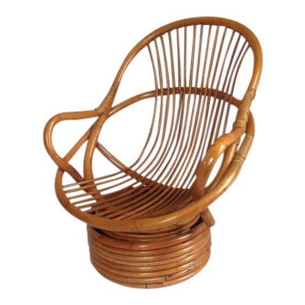 Vintage Rattan Bamboo Swivel Rocker Lounge Chair | Chairish
