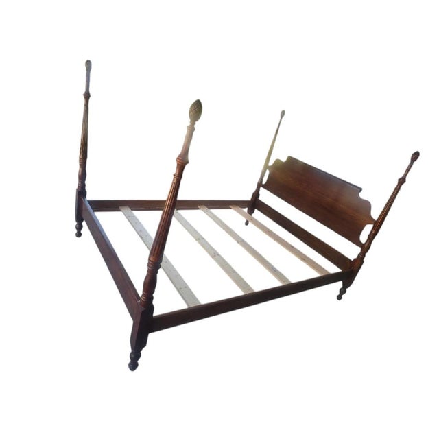 Vintage Colonial Revival Queen Size Four Poster Rice Bed For Sale - Image 4 of 6