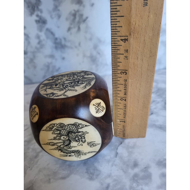 Antique Chinese Scrimshaw Inlaid Rosewood Fortune Zodiac Cube For Sale - Image 9 of 10