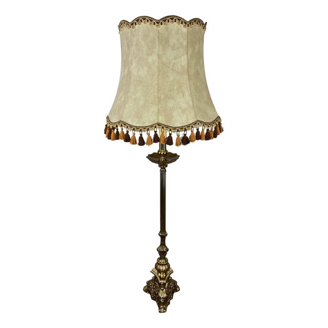 Vintage Floor Lamp with Tassel Shade For Sale