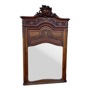 Antique French Trumeau Mirror Mantel Pier Mirror Rectangular Oak Large 19th C