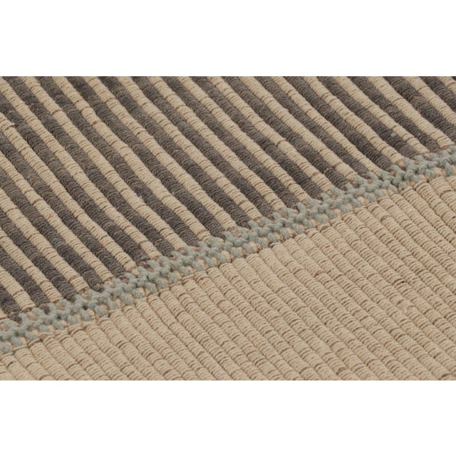 2010s Rug & Kilim’s Accent Kilim, Square Rug in Cream, Gray and Light Blue Strips For Sale - Image 5 of 7