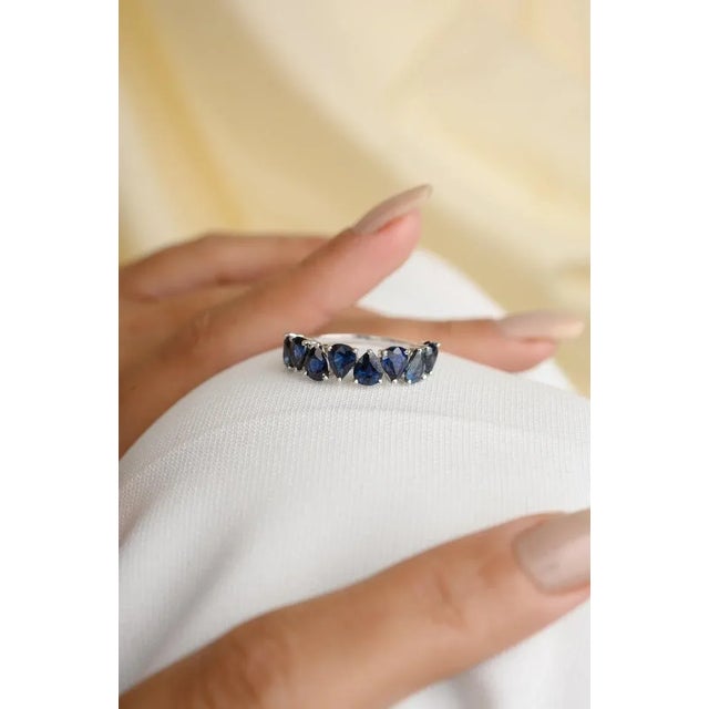 Art Deco Modern Pear Cut Half Eternity Band Ring Size 7 For Sale - Image 3 of 8