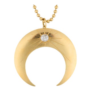 Early 20th Century Victorian Diamond 18k Yellow Gold Half-Moon Necklace For Sale