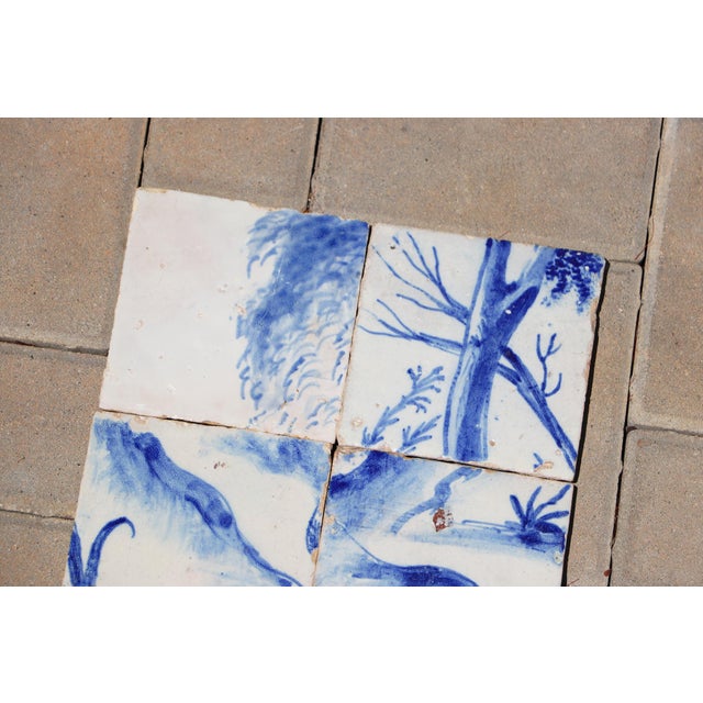 Baroque Antique Set of 6 Baroque Portuguese Tiles, 18th Century Blue & White Landscape and Botanical Scene For Sale - Image 3 of 8
