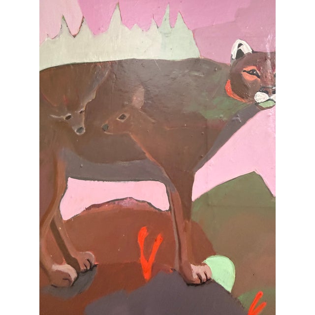 Boho Chic “Belly Full of Deer” Mountain Lion Painting by LWren Walraven For Sale - Image 3 of 14