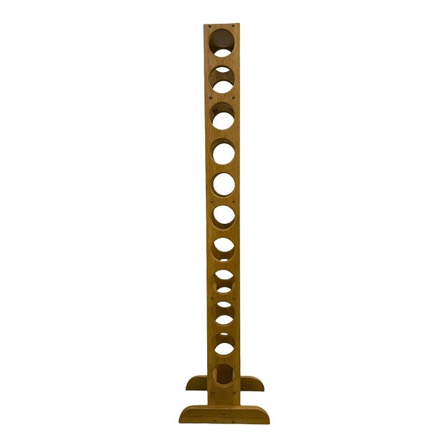 Vintage 70s Mid-Century Modern Wood Wine Rack 11 Bottle Tall Floor Standing 62” For Sale