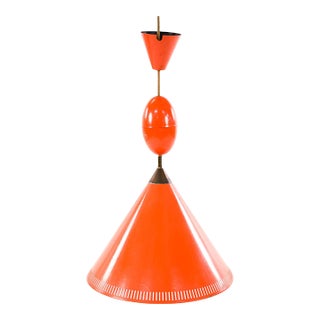 1960s Danish Modern Orange Metal Cone-Shaped Pendant Light by Poul Henningsen For Sale