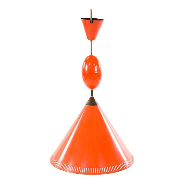 1960s Danish Modern Orange Metal Cone-Shaped Pendant Light by Poul Henningsen For Sale