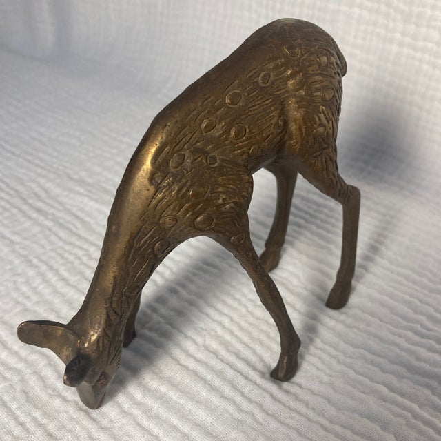 Mid 20th Century Vintage Mid-Century Solid Brass Grazing Deer/Fawn Figurine With Intricate Details For Sale - Image 5 of 11